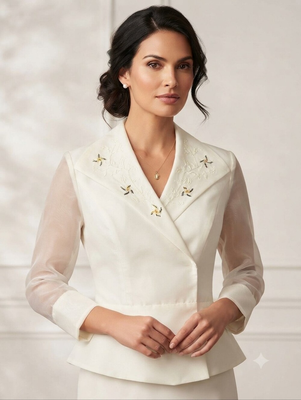 Cachet vintage 1980s white/ivory satin wrap-style blazer Sz 6 Beaded Detail Rare